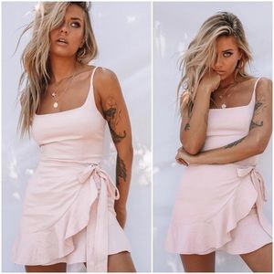Princess Polly Cottage Hill Mini Dress Wrap Ruffle Trim Blush Pink Size 0 XS